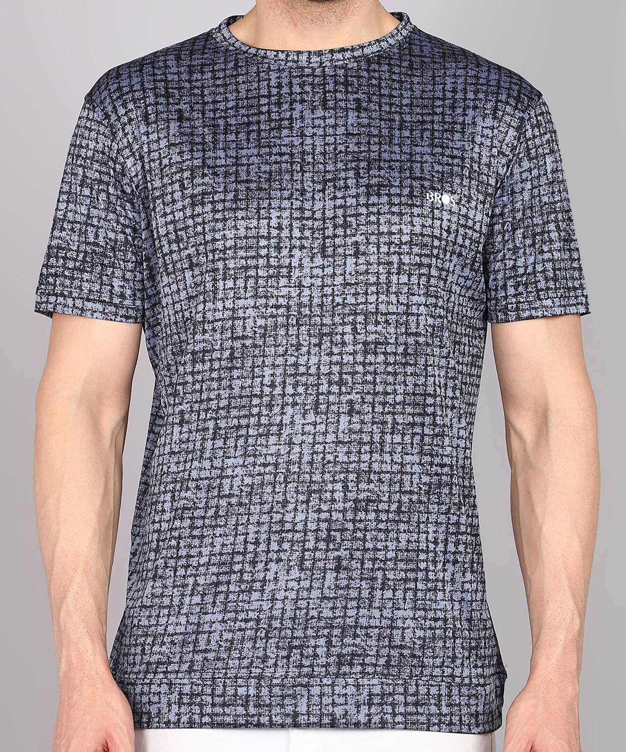 3BROS Self Design Men Round Neck Grey T-Shirt