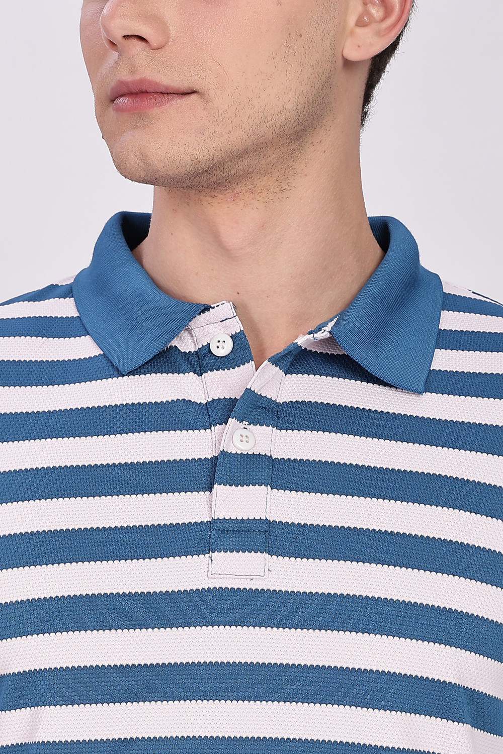 Image of Y.O.U - Youth Original Unique Striped Men Polo Neck Blue, White T-Shirt