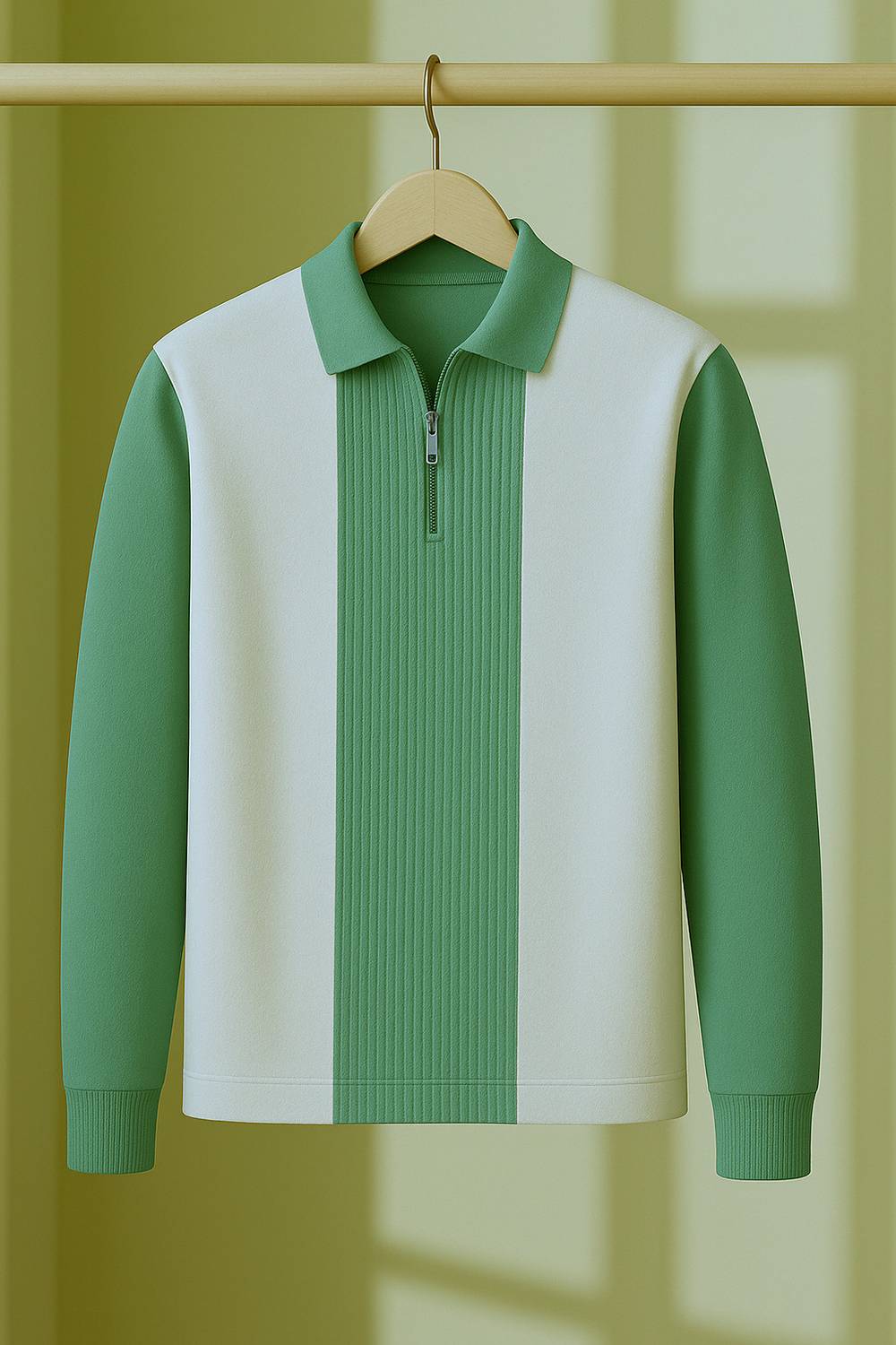 Try This Men Colorblock Polo Neck Cotton Blend Light Green T-Shir