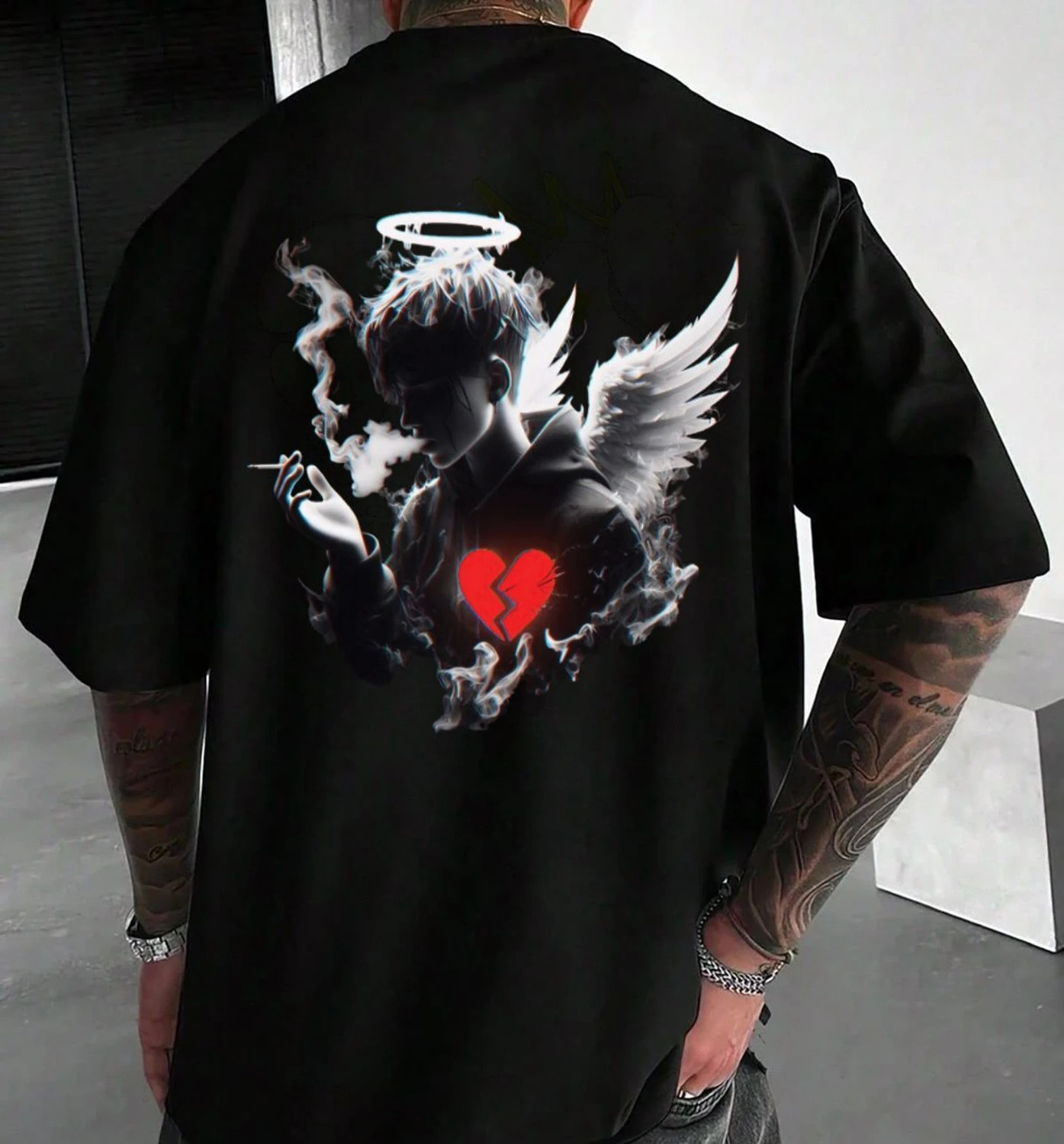 Image of annnackel Men Graphic Print Crew Neck Cotton Blend Black T-Shirt