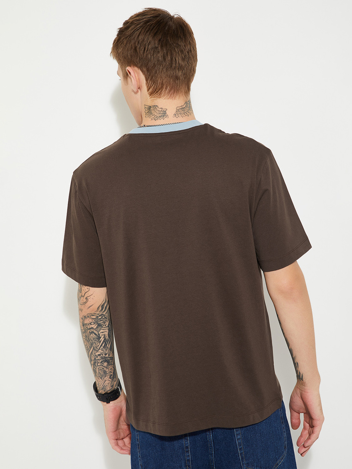 Image of MAX Printed Men Round Neck Brown T-Shirt