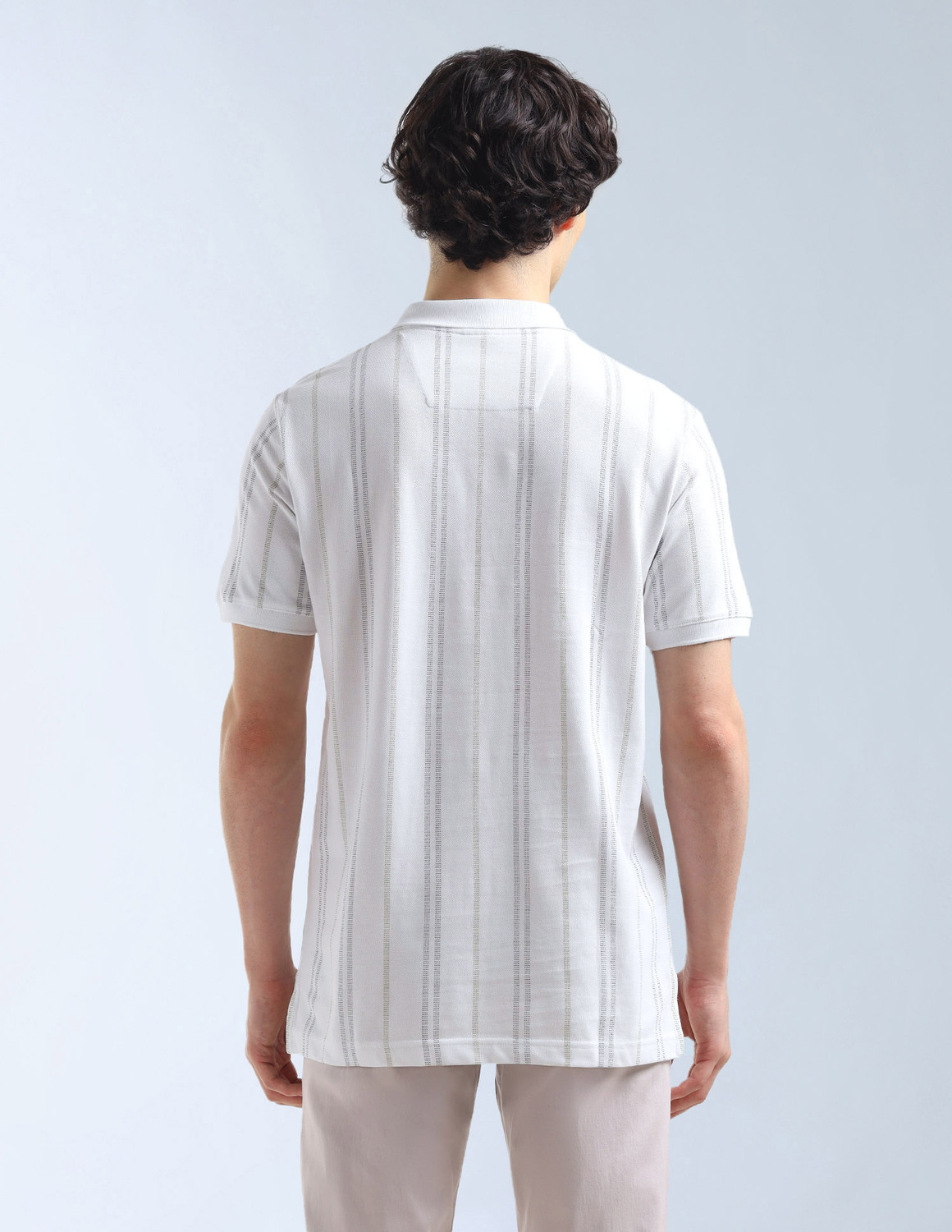 Image of FLYING MACHINE Striped Men Polo Neck White T-Shirt