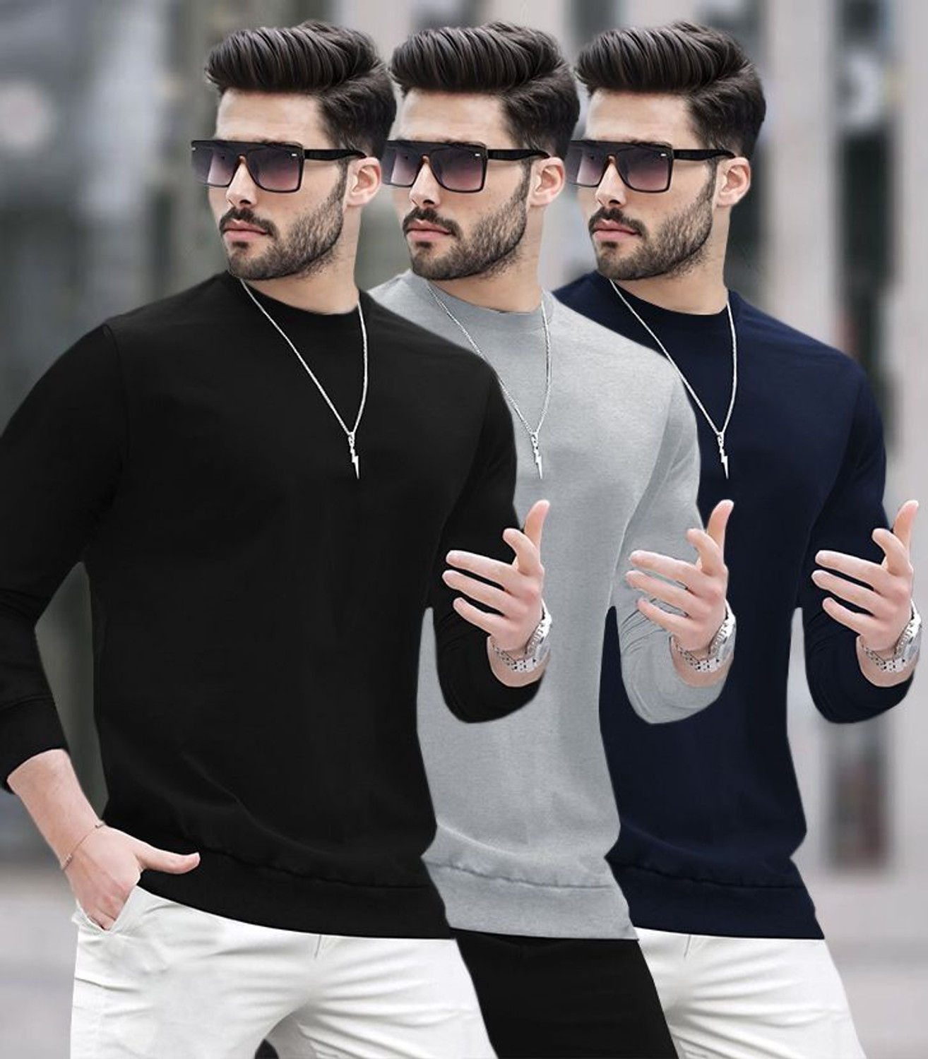Image of BLIVE Solid Men Round Neck Multicolor T-Shirt