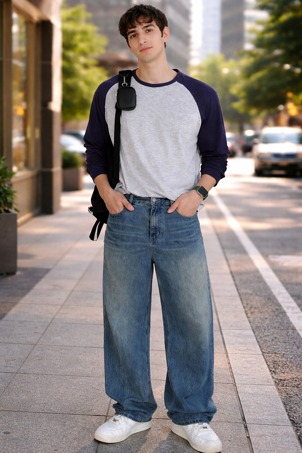 Image of MK Digital Colorblock Men Round Neck Grey, Navy Blue T-Shirt