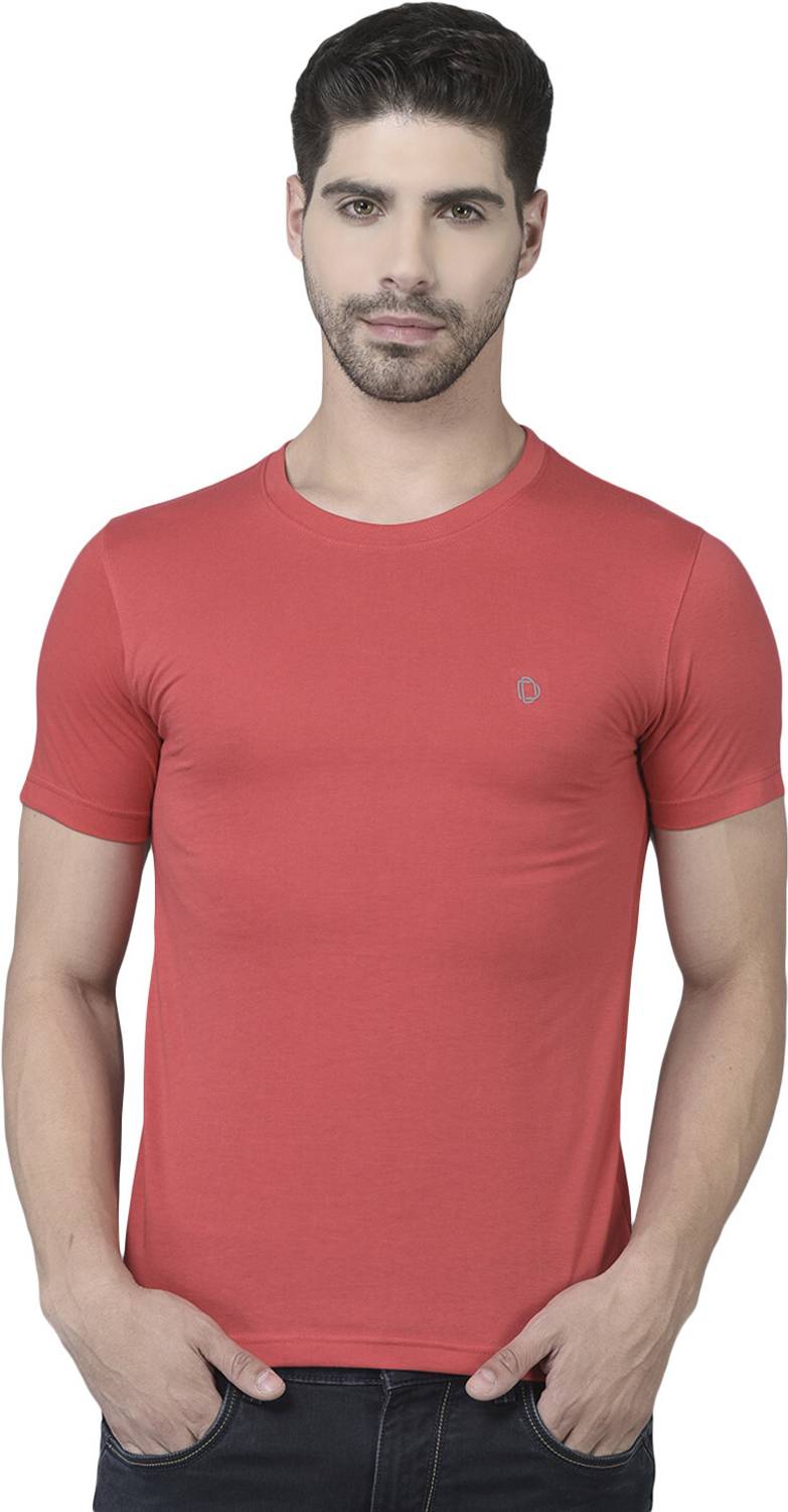 Dollar Men Solid Round Neck Cotton Blend Red T-Shirt