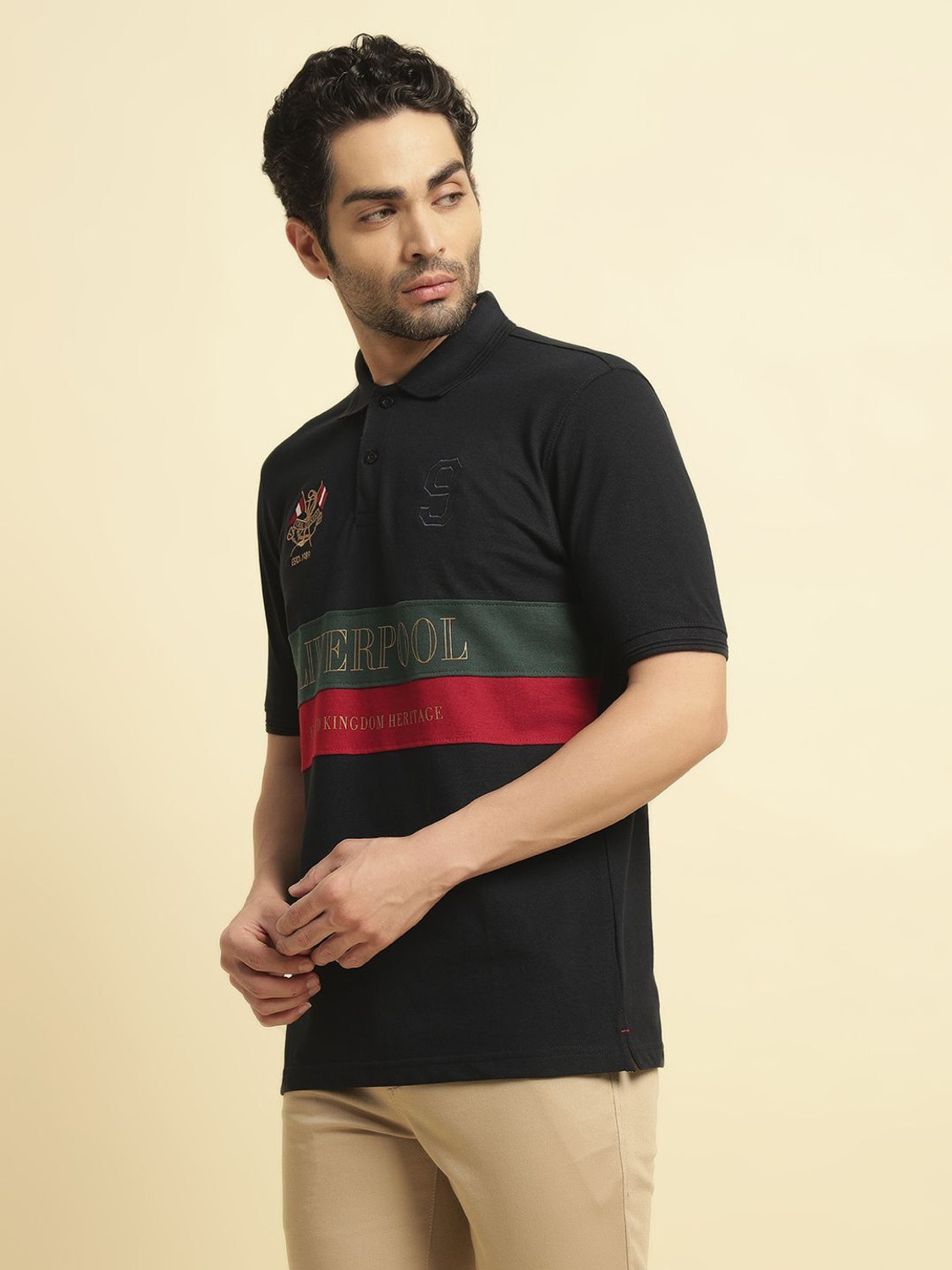 Image of CANTABIL Colorblock Men Polo Neck Dark Blue, Multicolor T-Shirt