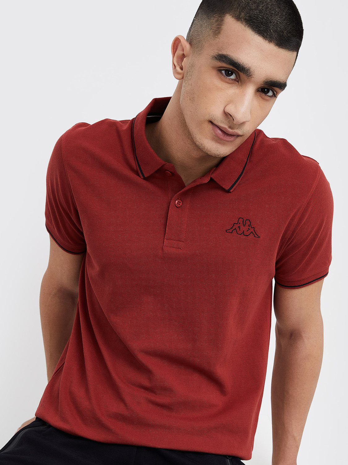 Image of Kappa Solid Men Polo Neck Brown T-Shirt