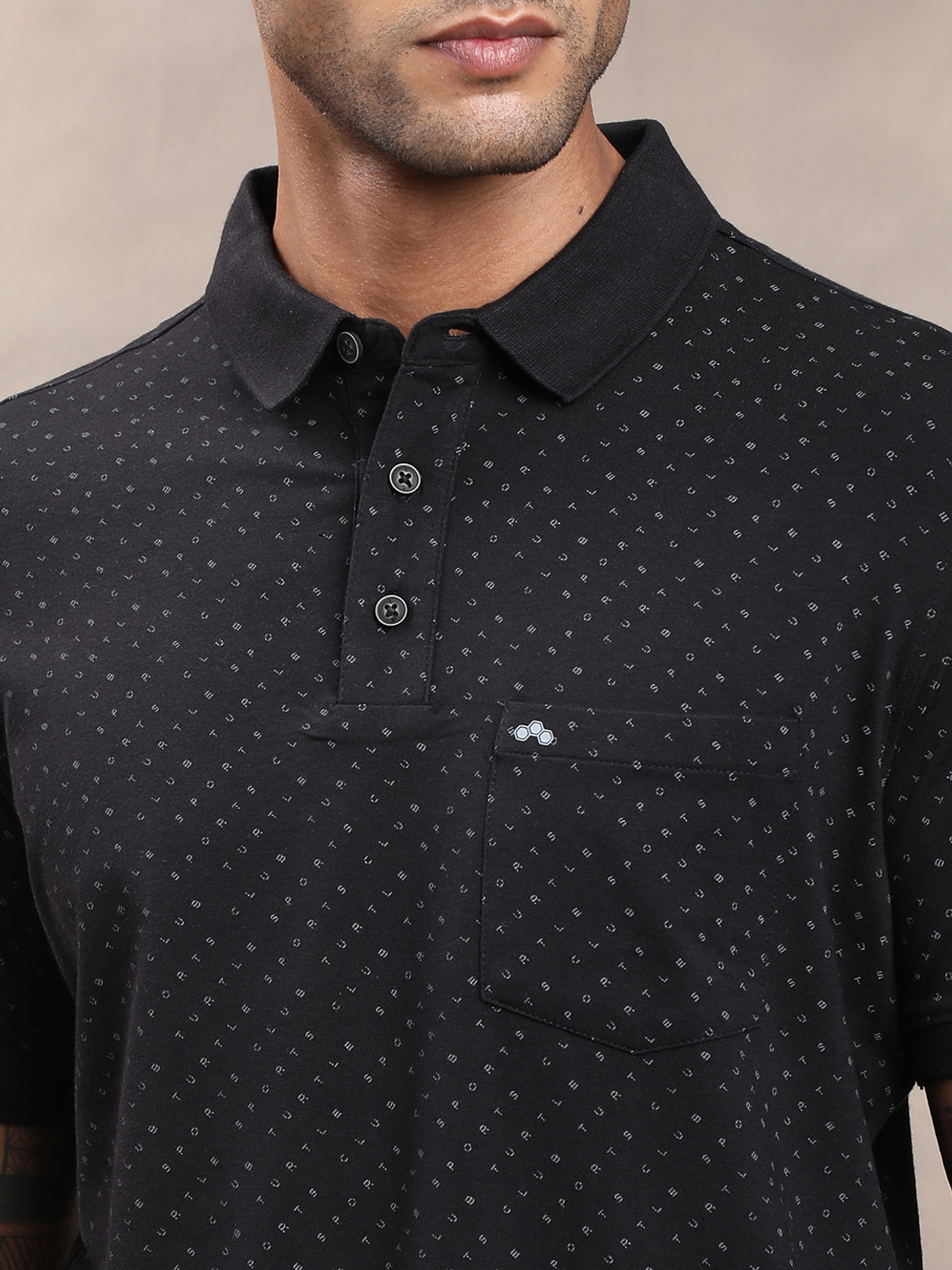 Image of TURTLE Printed Men Polo Neck Black T-Shirt