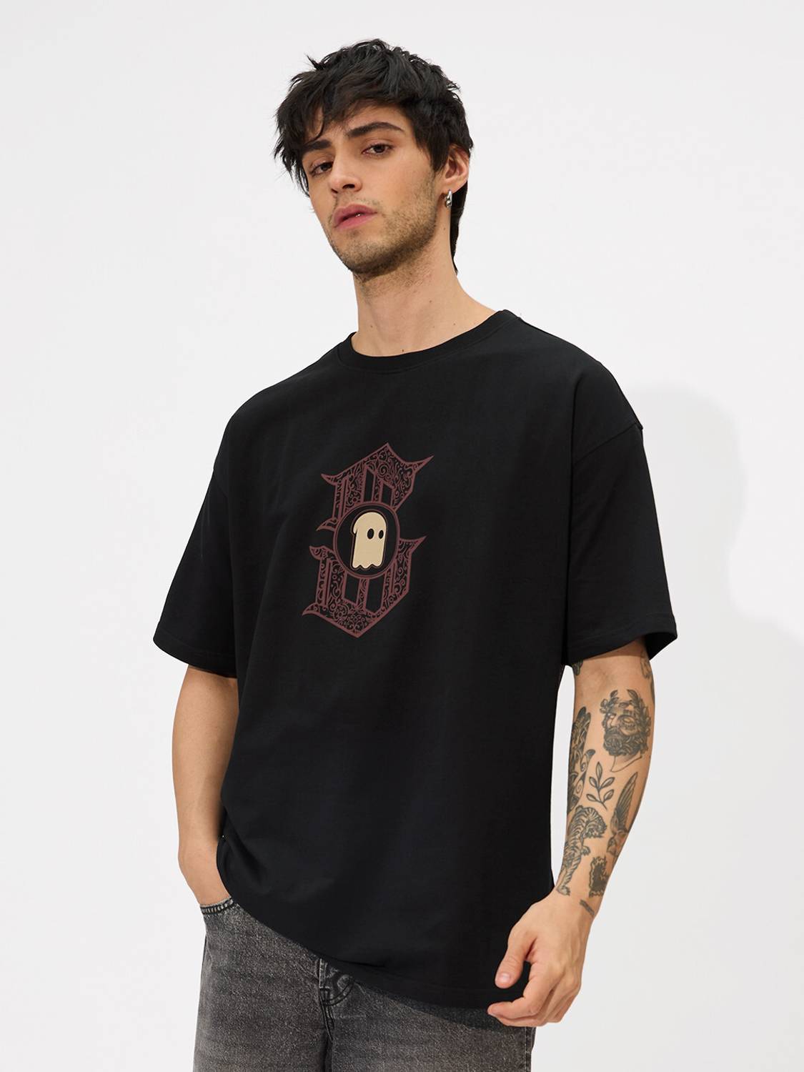 The Souled Store Men Black Round Neck T-Shirt - Image 2