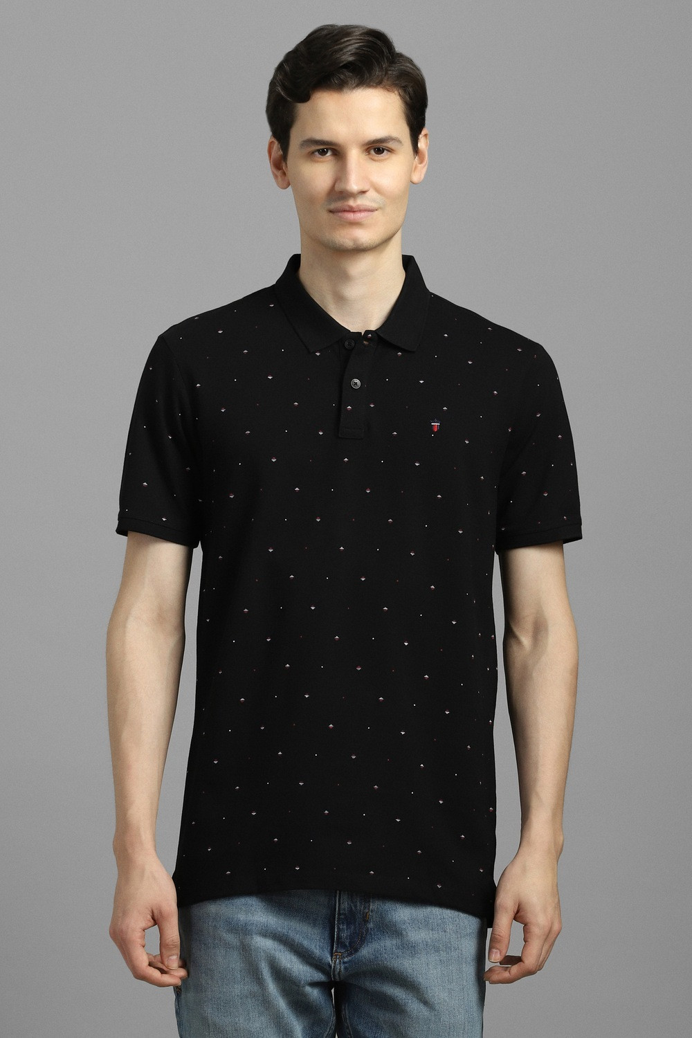 Image of LOUIS PHILIPPE Printed Men Polo Neck Black T-Shirt