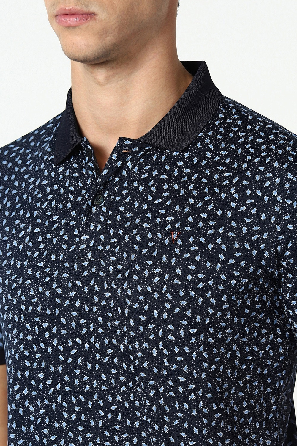 Image of VAN HEUSEN Printed Men Polo Neck Dark Blue T-Shirt