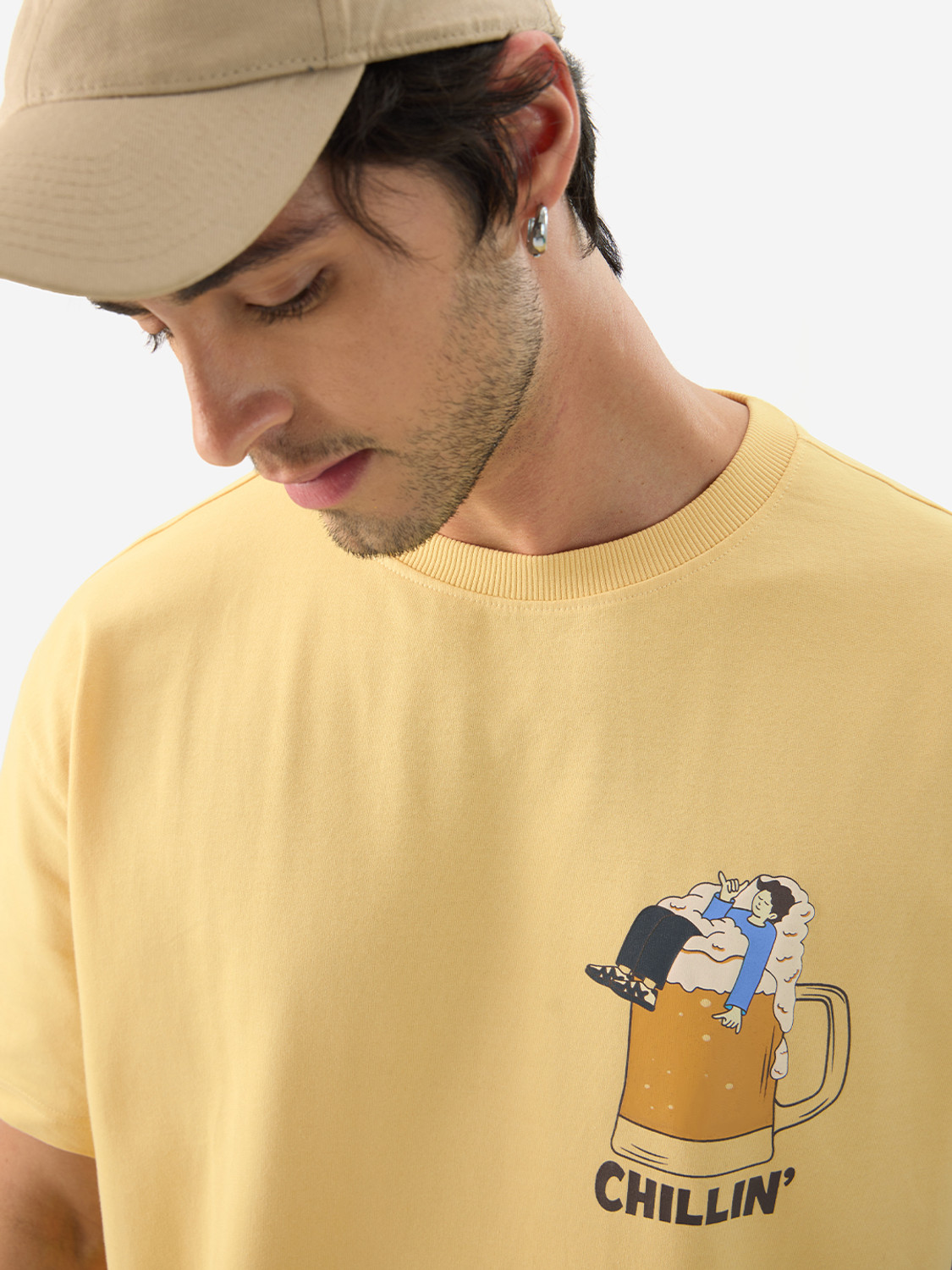 Image of The Souled Store Graphic Print Men Round Neck Yellow T-Shirt