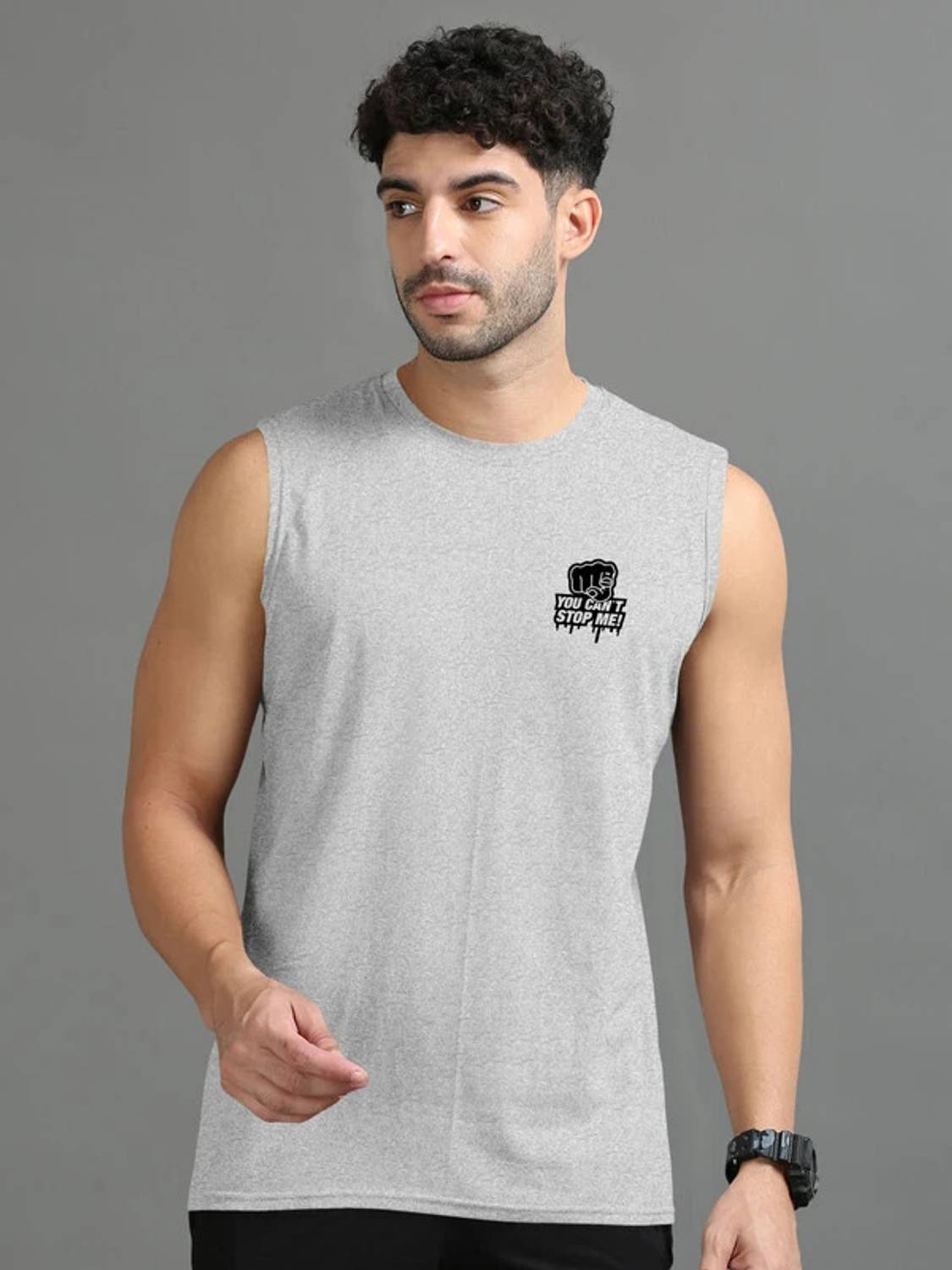 Triptee Men Printed Round Neck Pure Cotton Grey T-Shirt