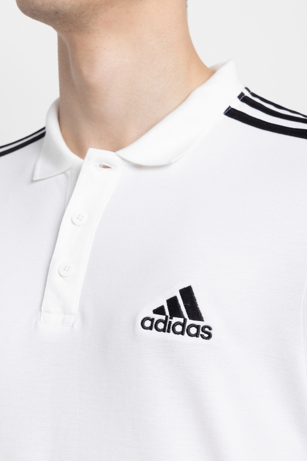 Image of ADIDAS Striped Men Polo Neck White T-Shirt