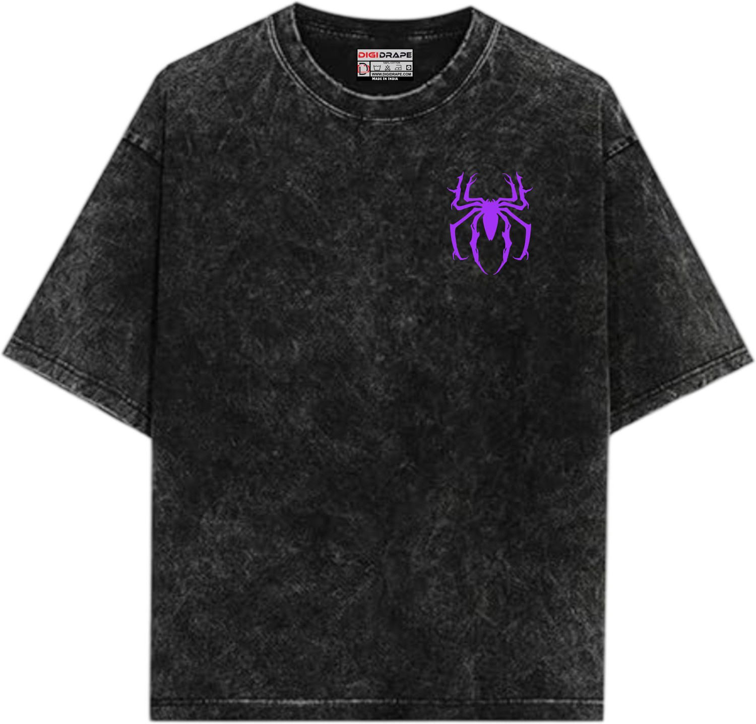 Image of DIGI DRAPE Graphic Print, Washed Men Round Neck Black, Purple T-Shirt