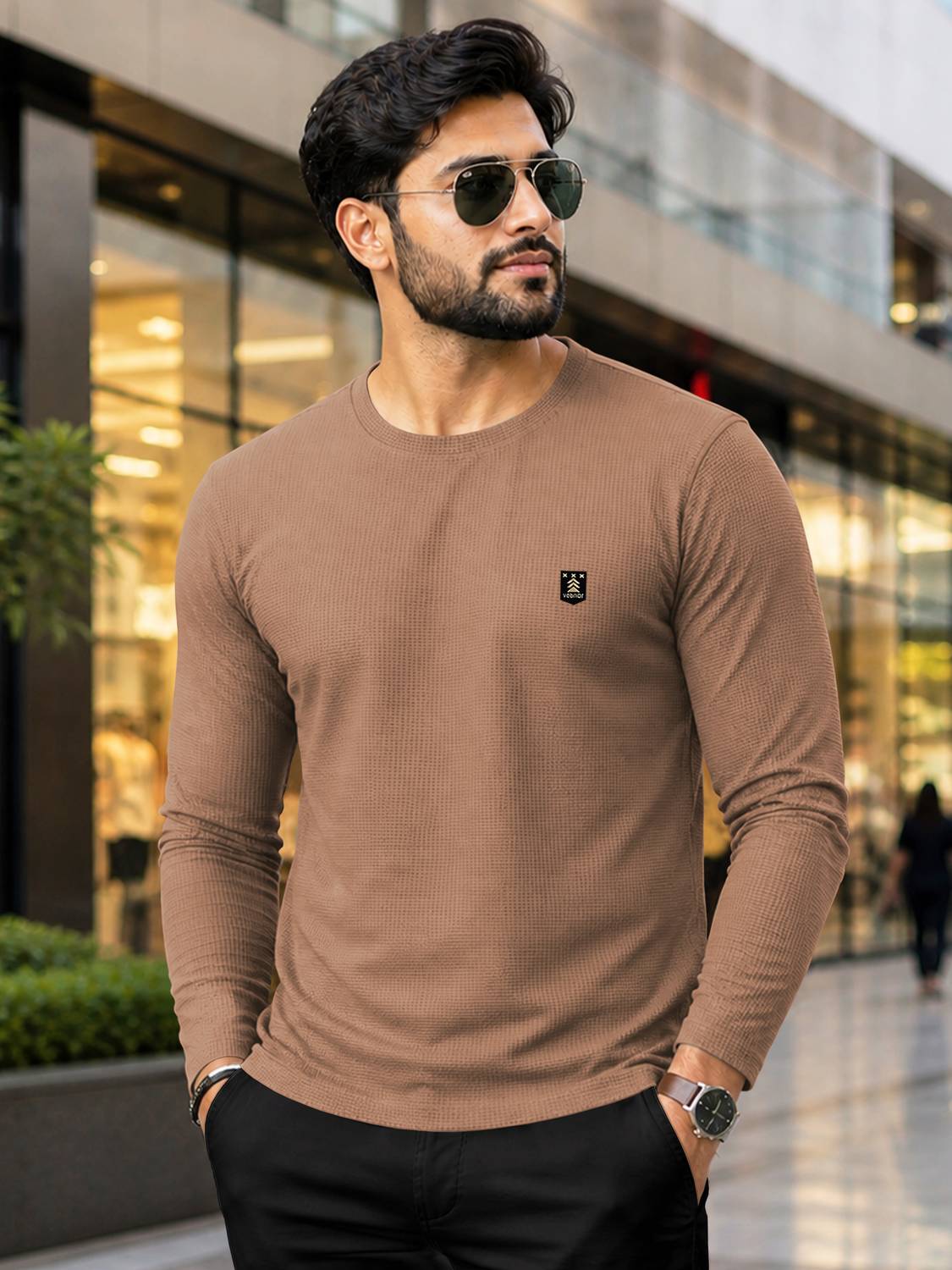 VeBNoR Men Solid Round Neck Cotton Blend Brown T-Shirt