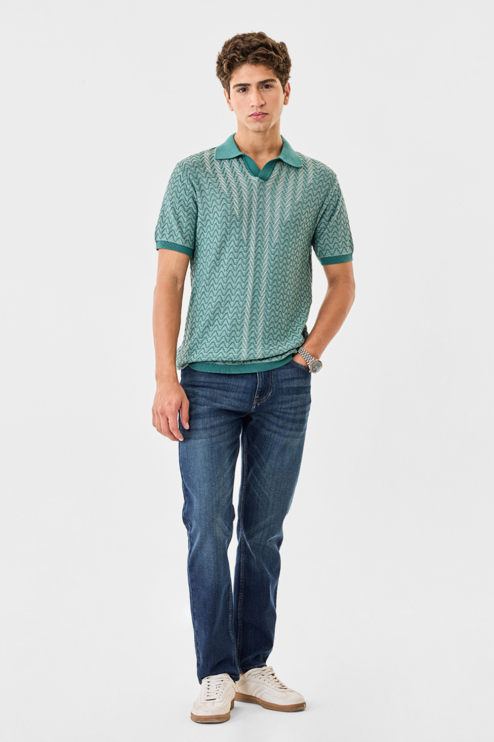 Image of Snitch Chevron /Zig Zag Men Polo Neck Blue T-Shirt