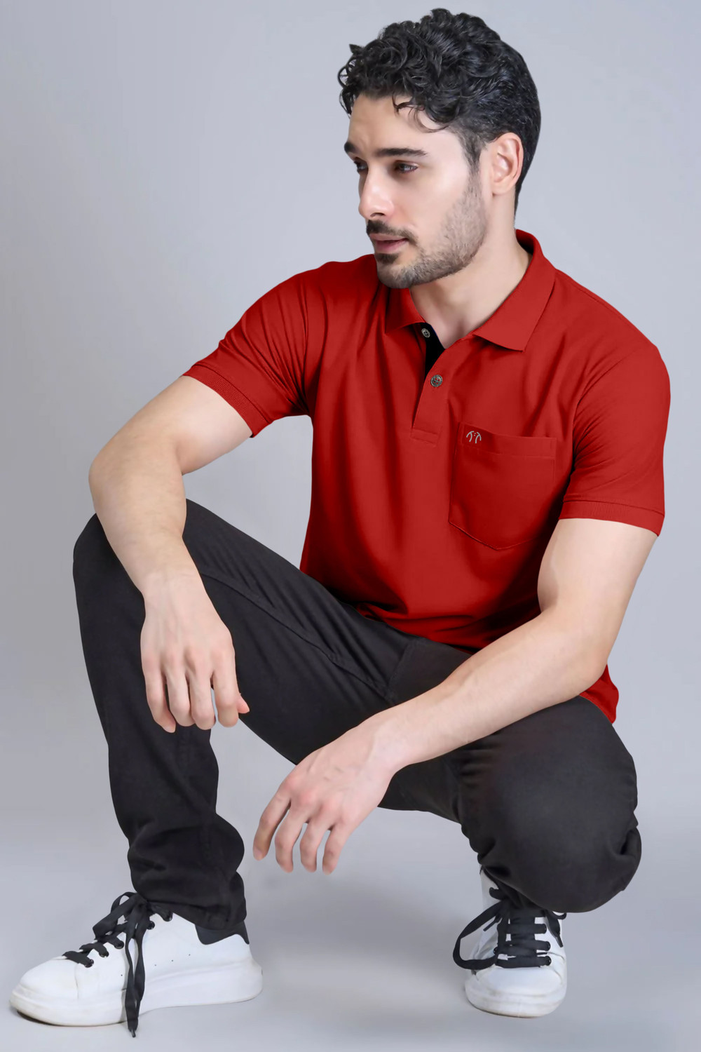 Image of Triptee Solid Men Polo Neck Red T-Shirt