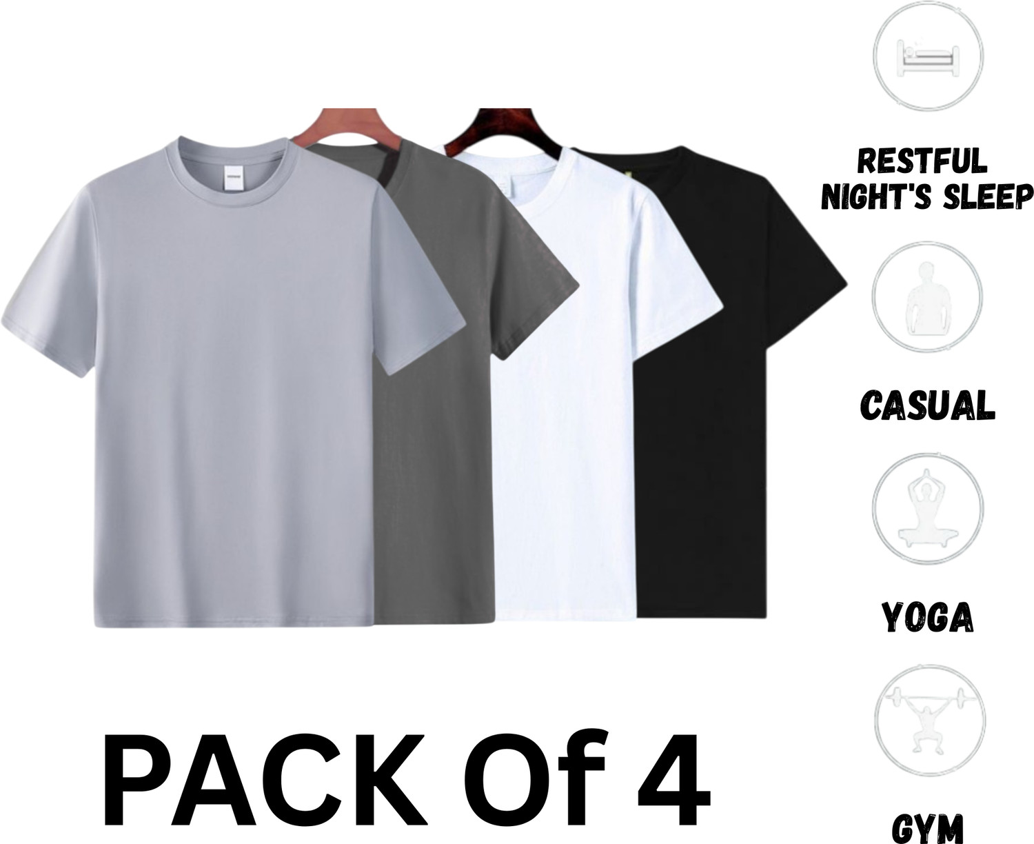 Image of lalita creation Solid Men Round Neck Silver, Grey, White, Black T-Shirt