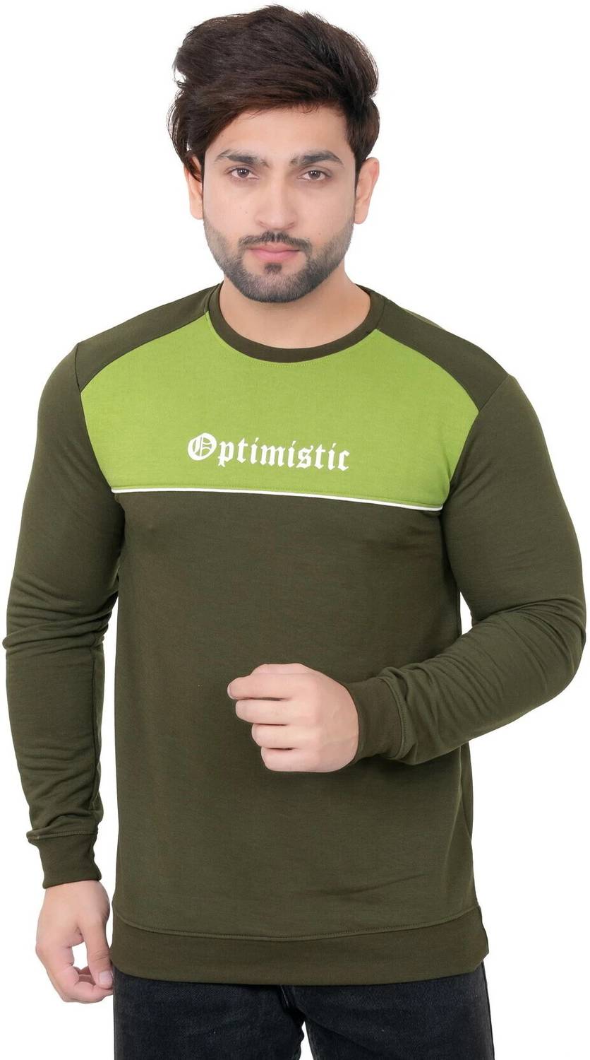 E-MAX Men Typography, Colorblock Round Neck Polyester Dark Green