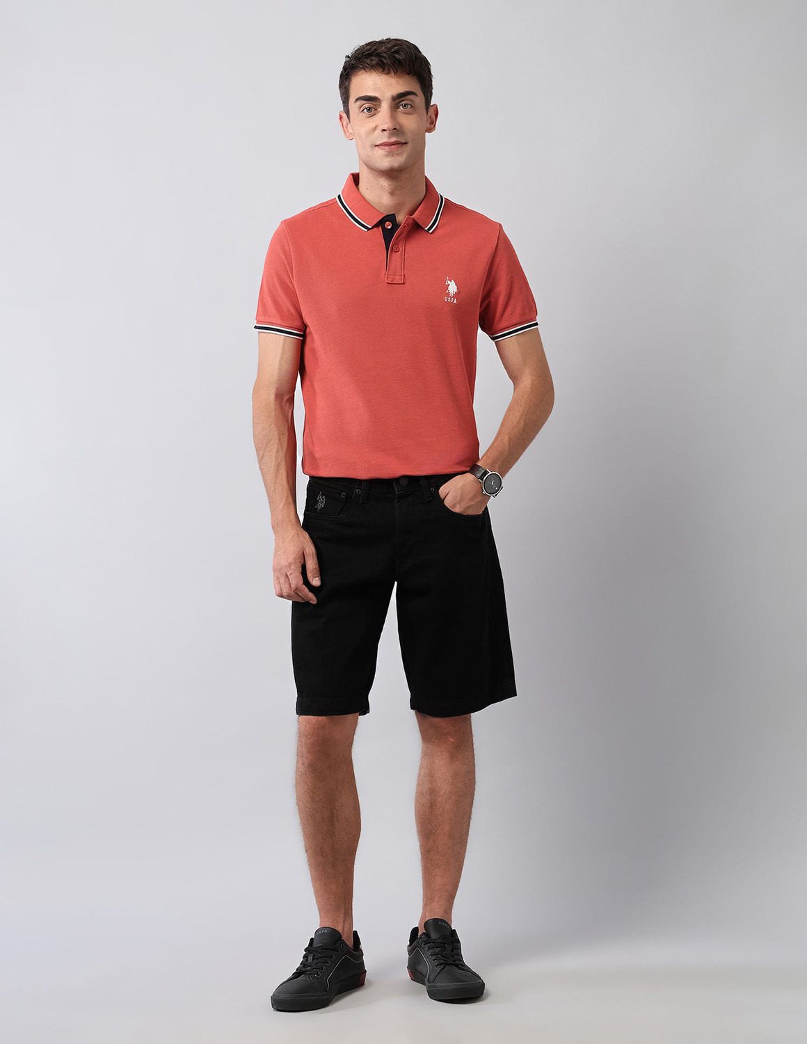 Image of U.S. Polo Assn. Denim Co. Solid Men Polo Neck Red T-Shirt