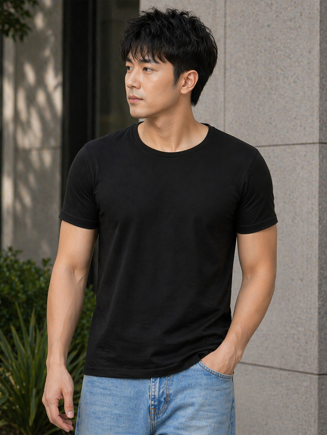 Image of Creation By London Hills Solid Men Round Neck Black T-Shirt