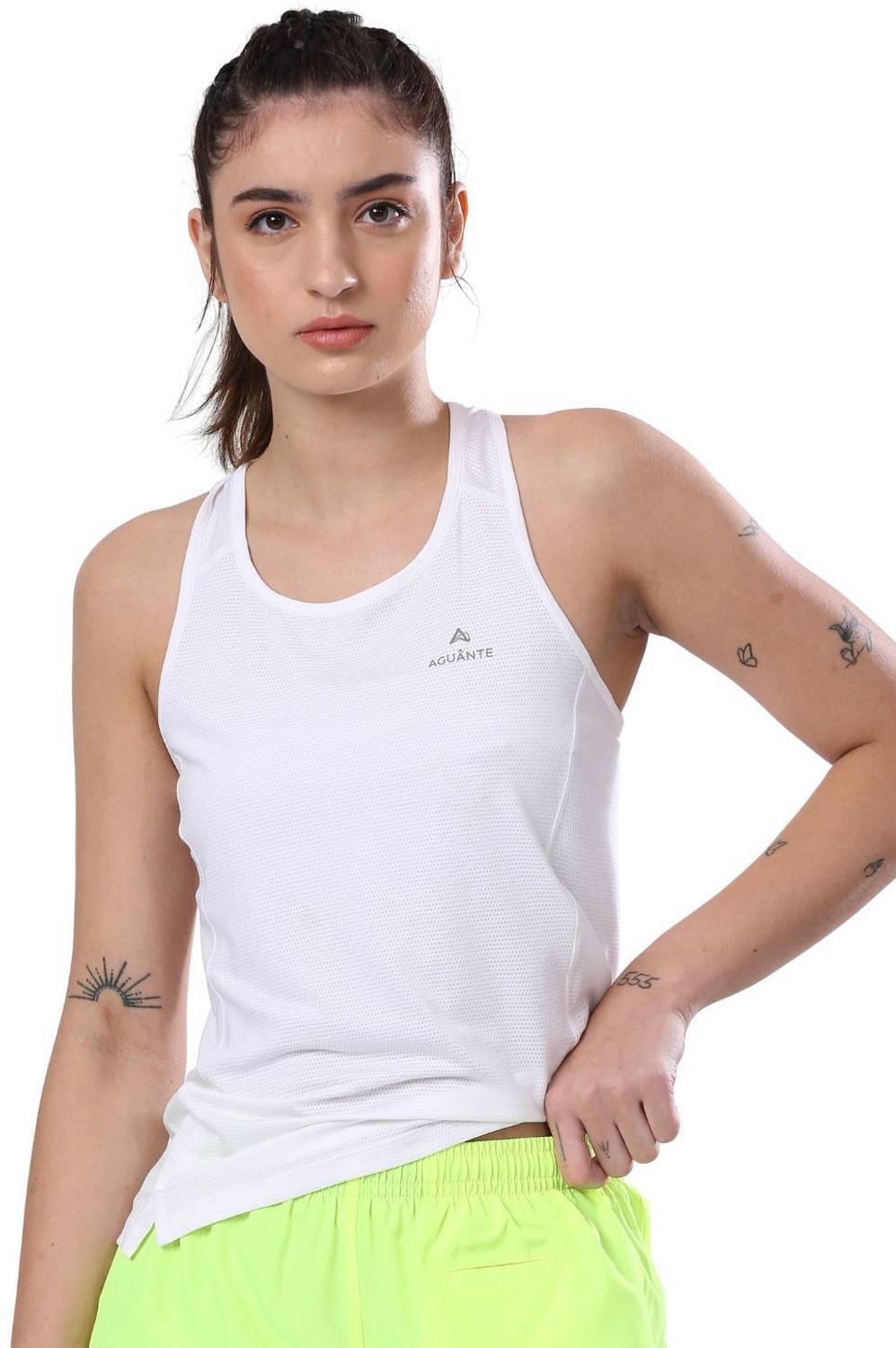 AGUANTE Solid Women Round Neck White T-Shirt