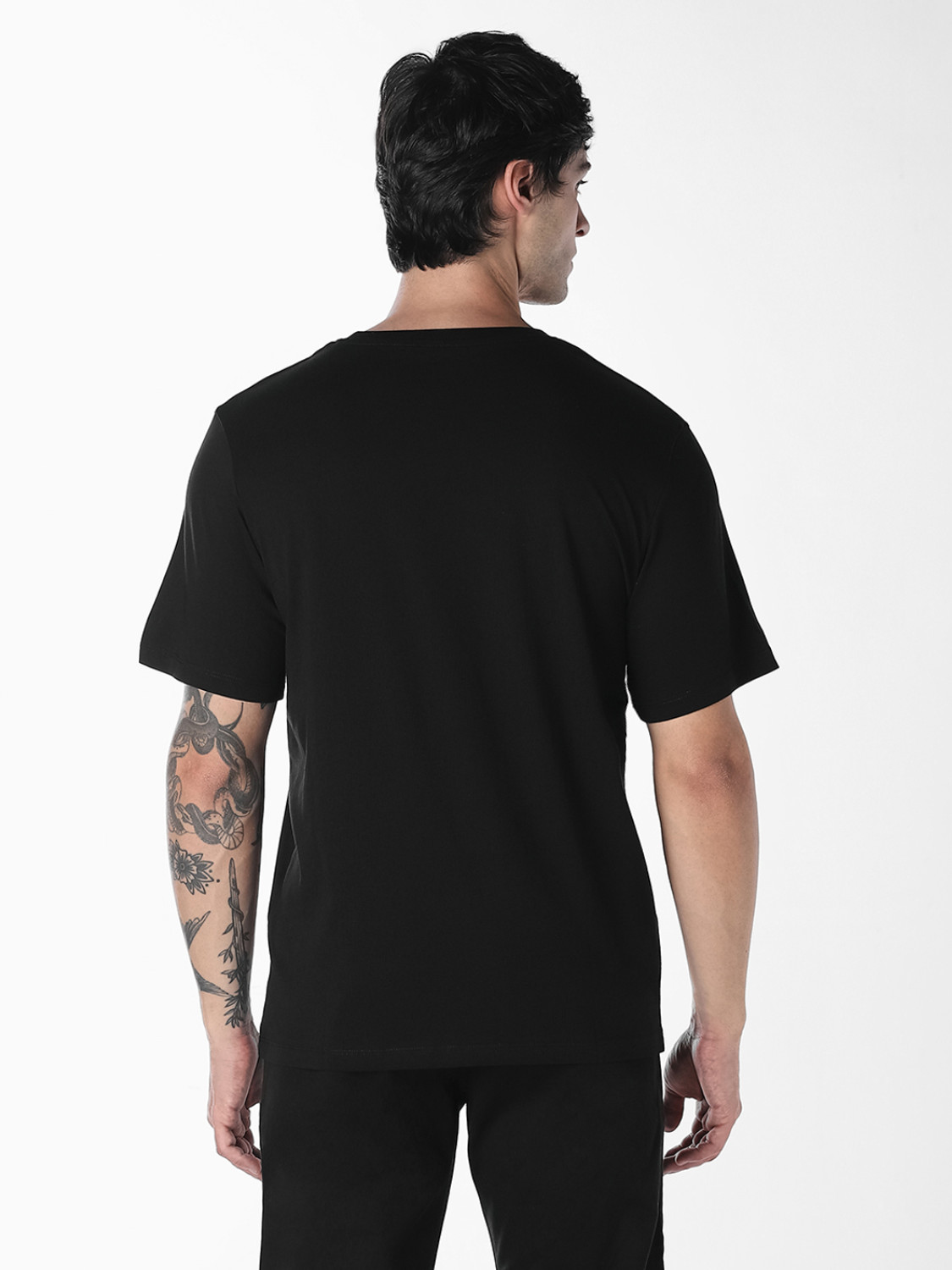 Image of JACK & JONES Typography Men Round Neck Black T-Shirt