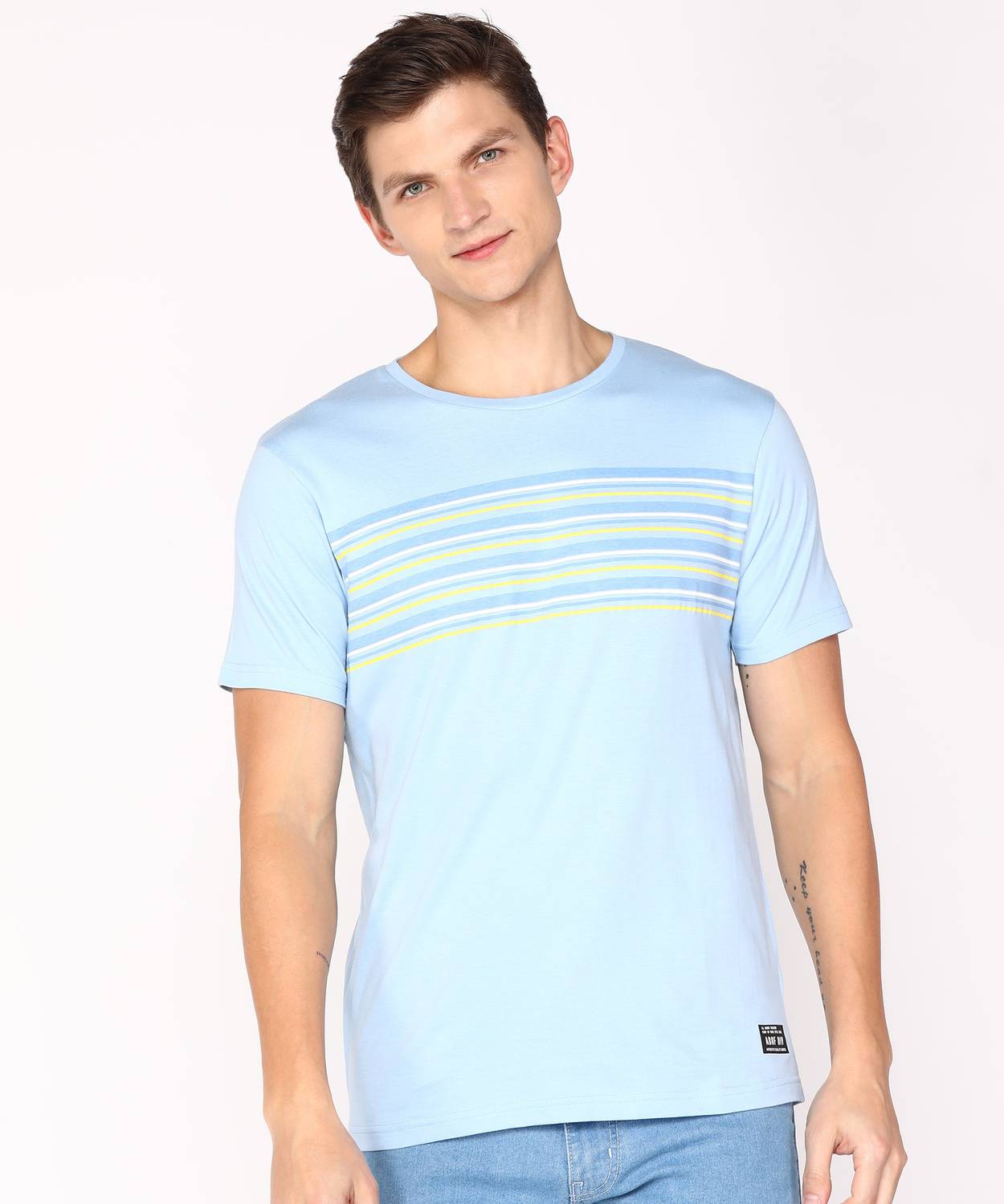 Aditya Birla - abof Printed Men Crew Neck Blue T-Shirt