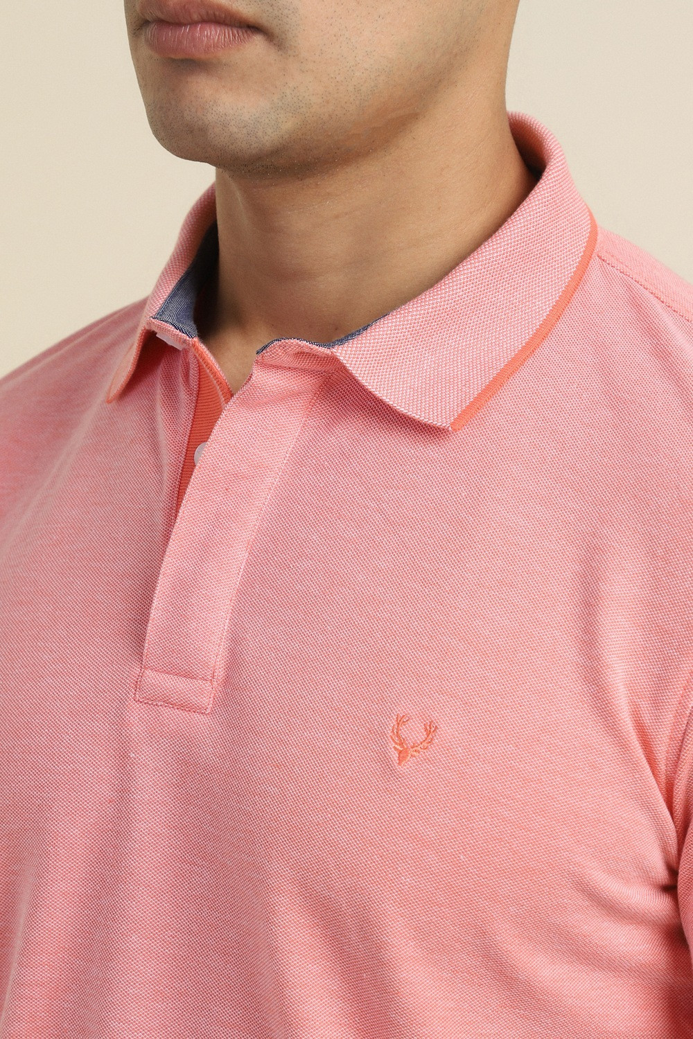 Image of Allen Solly Solid Men Polo Neck Pink T-Shirt