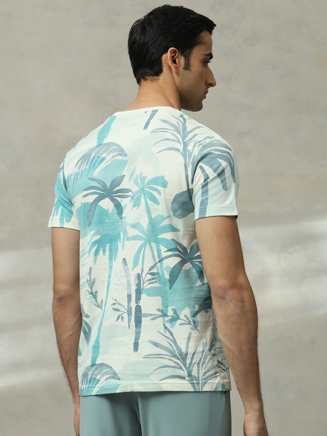 Image of MUFTI Printed Men Round Neck Blue T-Shirt
