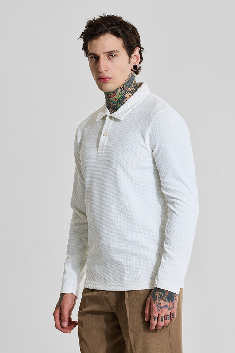 Image of Snitch Solid Men Polo Neck White T-Shirt