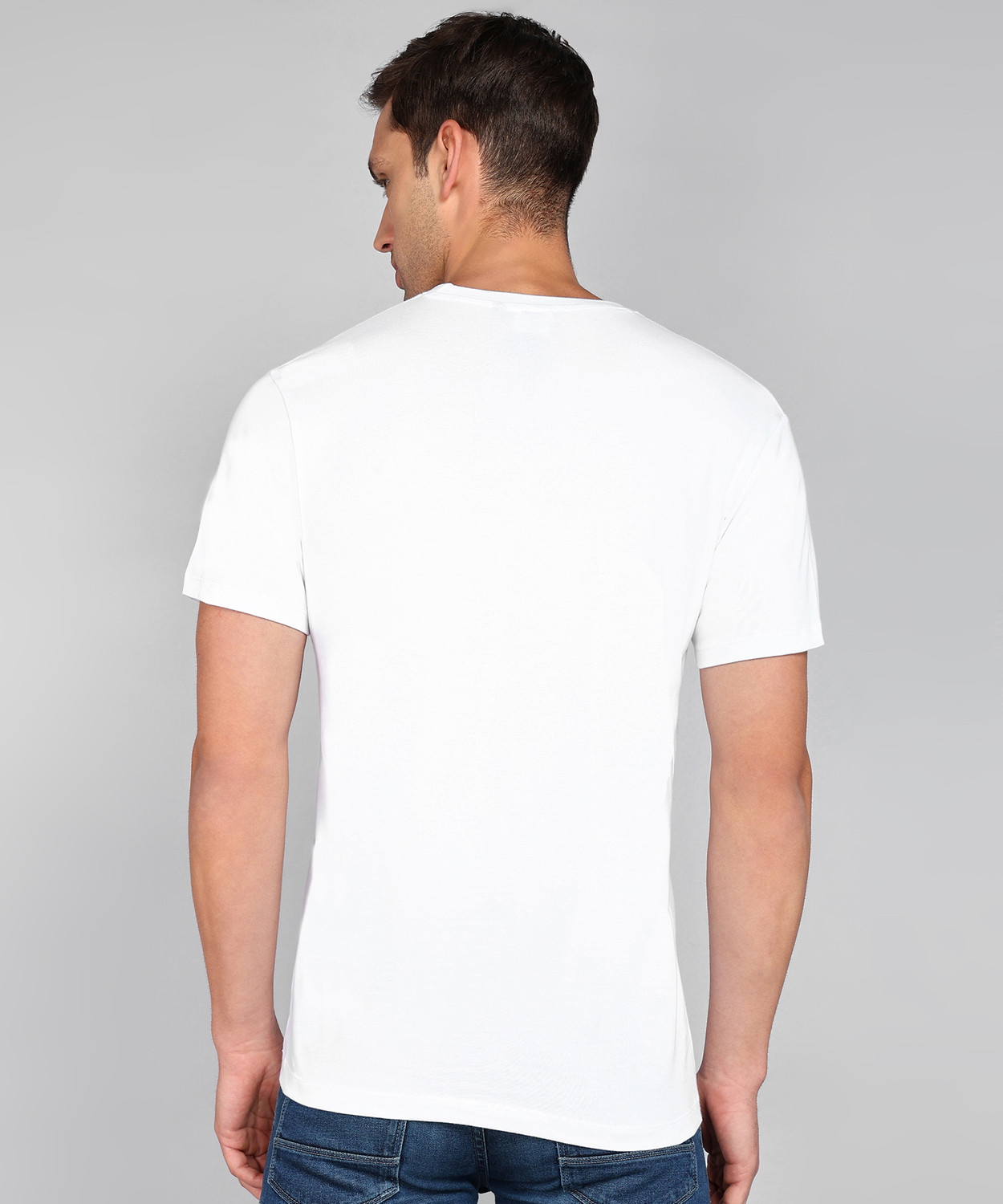 Image of Thumb Print Printed Men Round Neck White T-Shirt