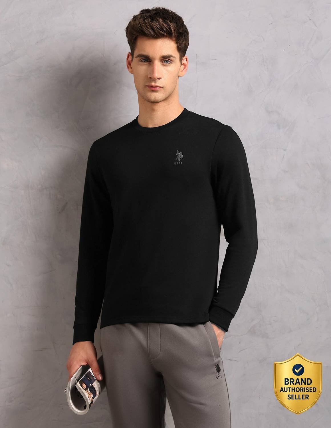U.S. POLO ASSN. Men Black Crew Neck T-Shirt - Image 1