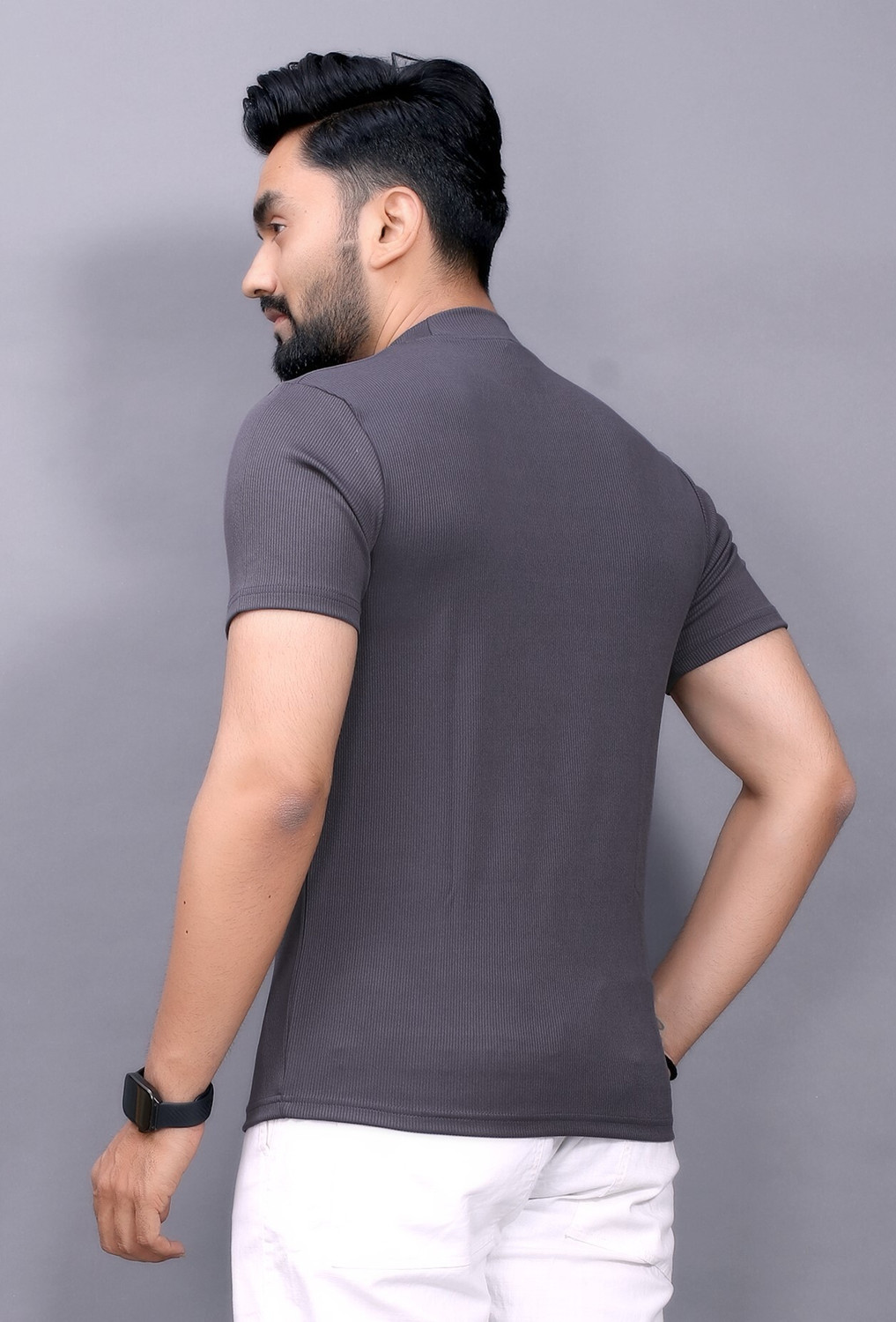 Image of DBAX Solid Men Turtle Neck Grey T-Shirt