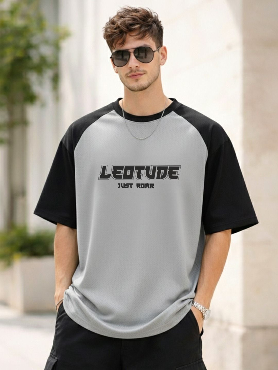 Image of Leotude Printed Men Round Neck Grey T-Shirt