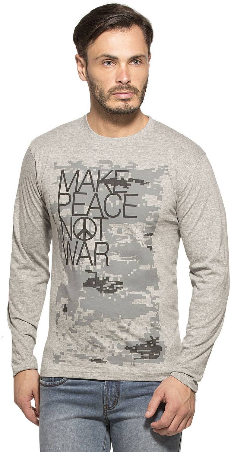Alan Jones Printed Men Round Neck Grey T-Shirt