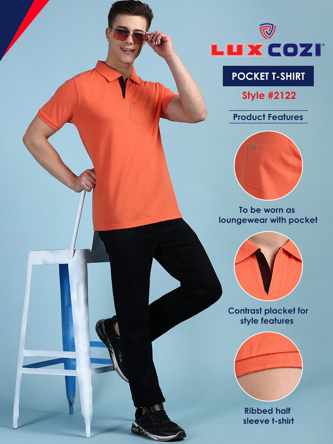 Image of LUX cozi Solid Men Polo Neck Orange T-Shirt