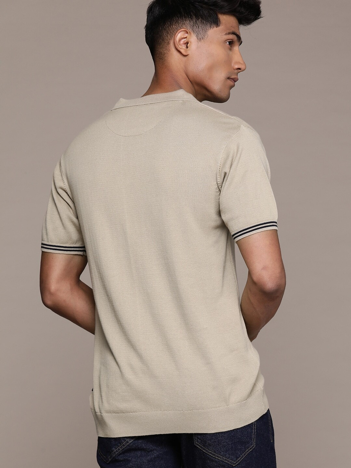 Image of Roadster Solid Men Polo Neck Beige T-Shirt