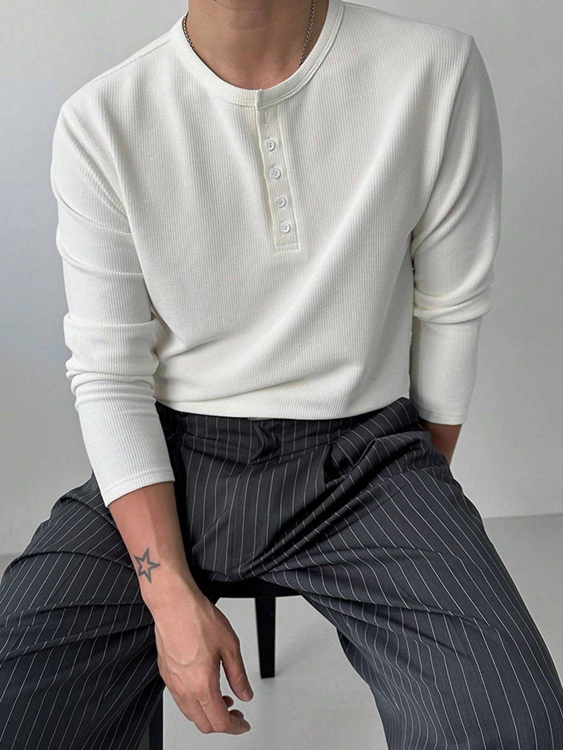 sti Solid Men Henley Neck White T-Shirt - Image 3
