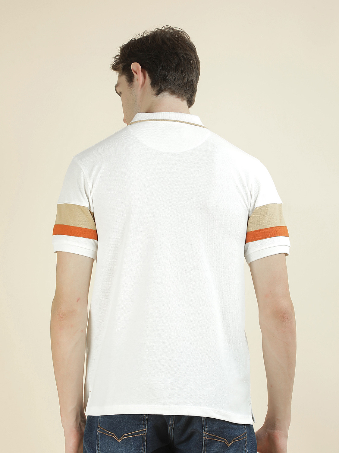 Image of CANTABIL Colorblock Men Polo Neck White T-Shirt