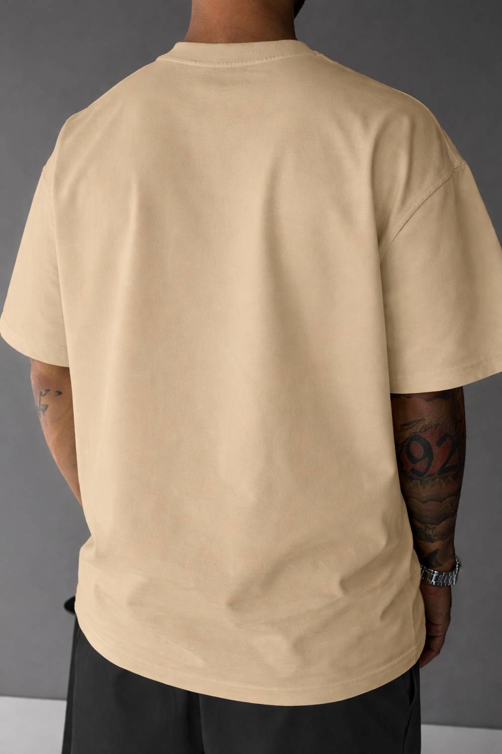 Om Ji Fassion Beige Men's Round Neck T-Shirt - Image 2