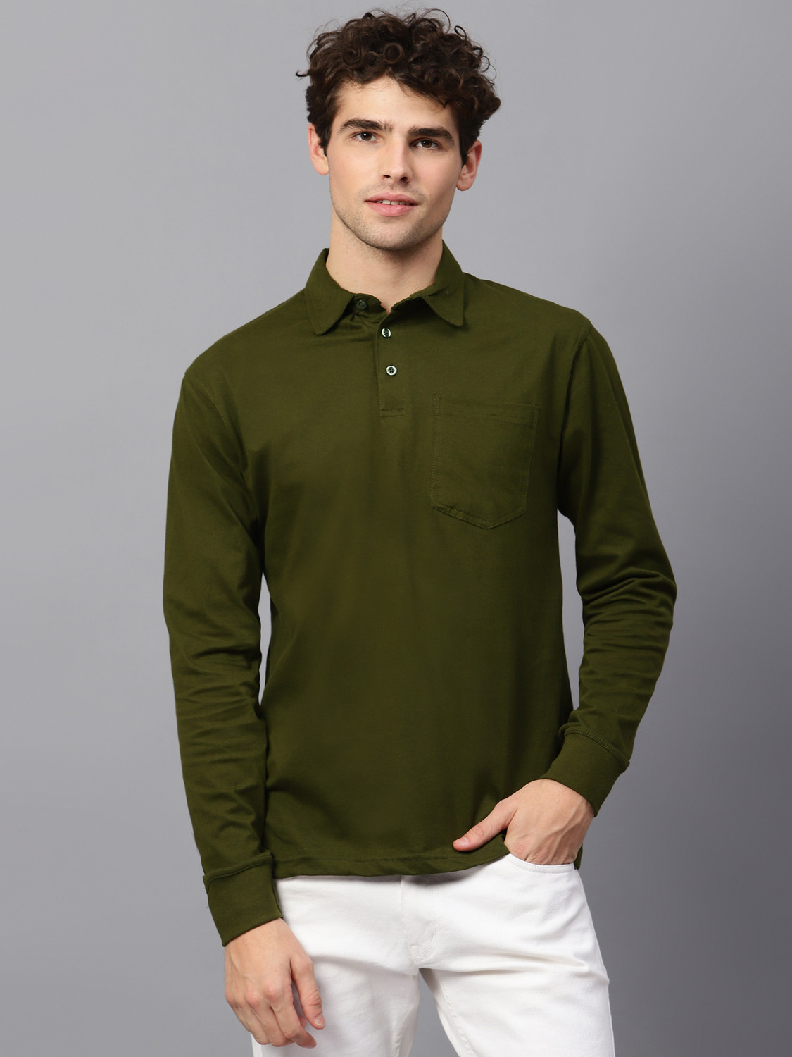 Image of Fleximaa Solid Men Polo Neck Green T-Shirt