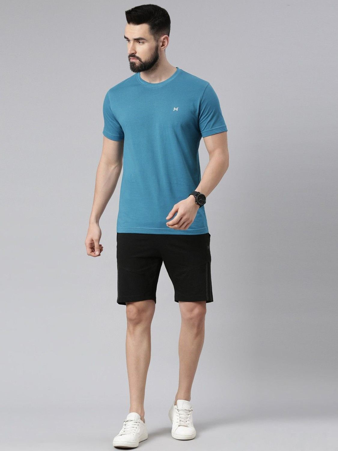 Image of Force NXT Solid Men Round Neck Blue, White T-Shirt