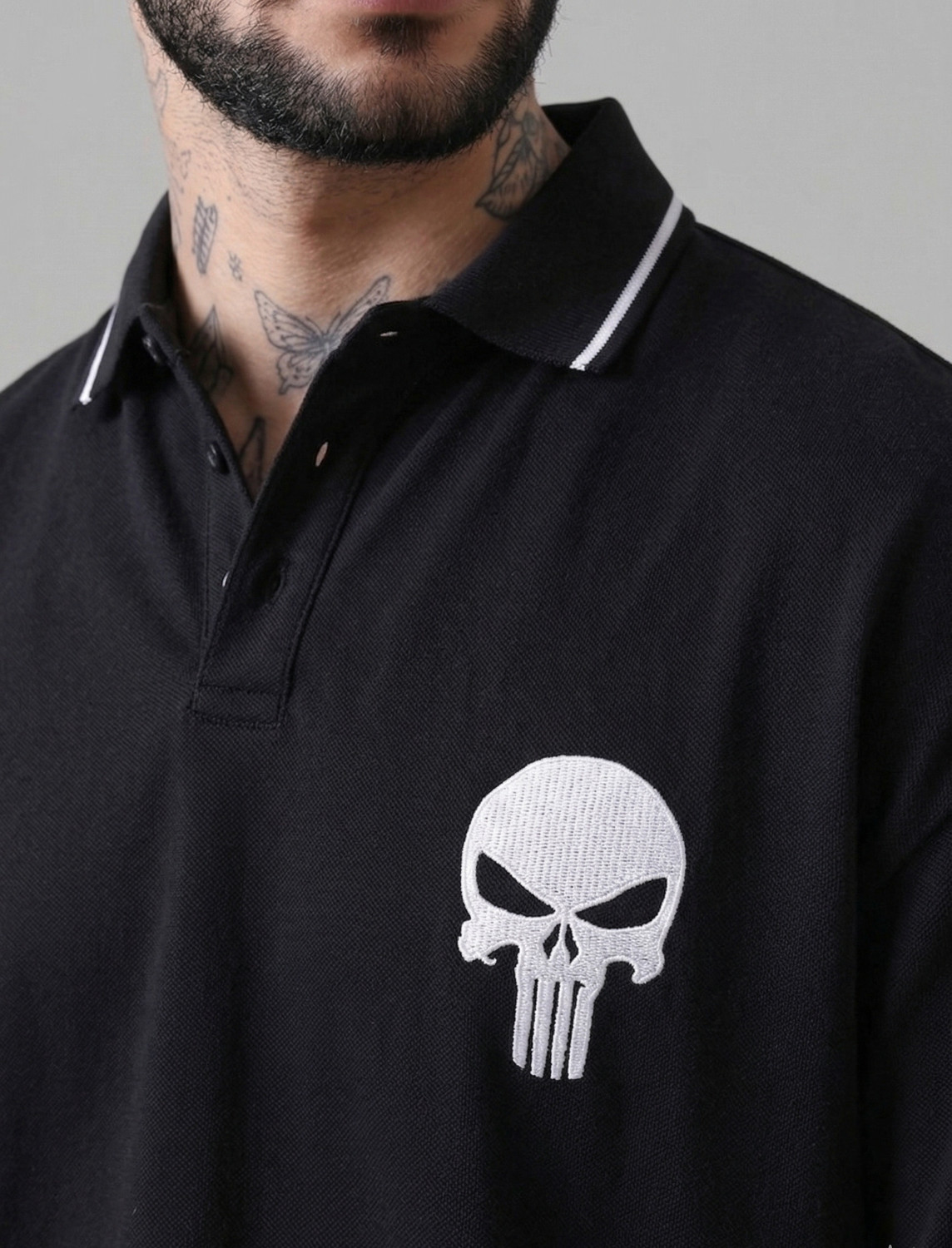 Image of Dattebayo Printed Men Polo Neck Black T-Shirt
