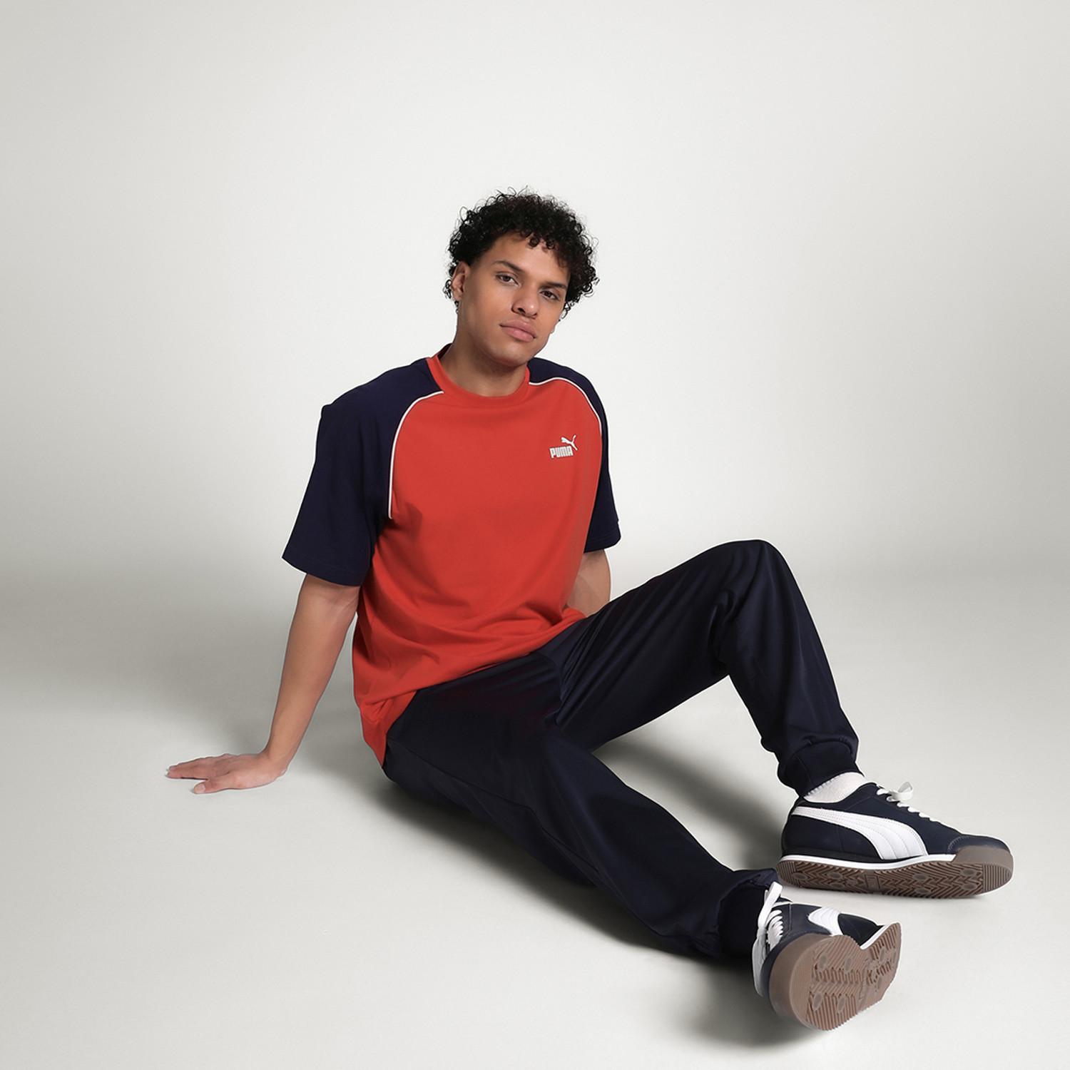 Image of PUMA Colorblock Men Crew Neck Red T-Shirt
