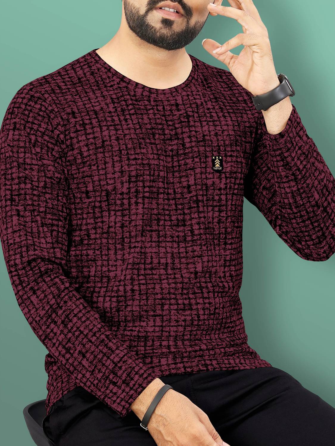 VeBNoR Men Printed Round Neck Polycotton Maroon T-Shirt