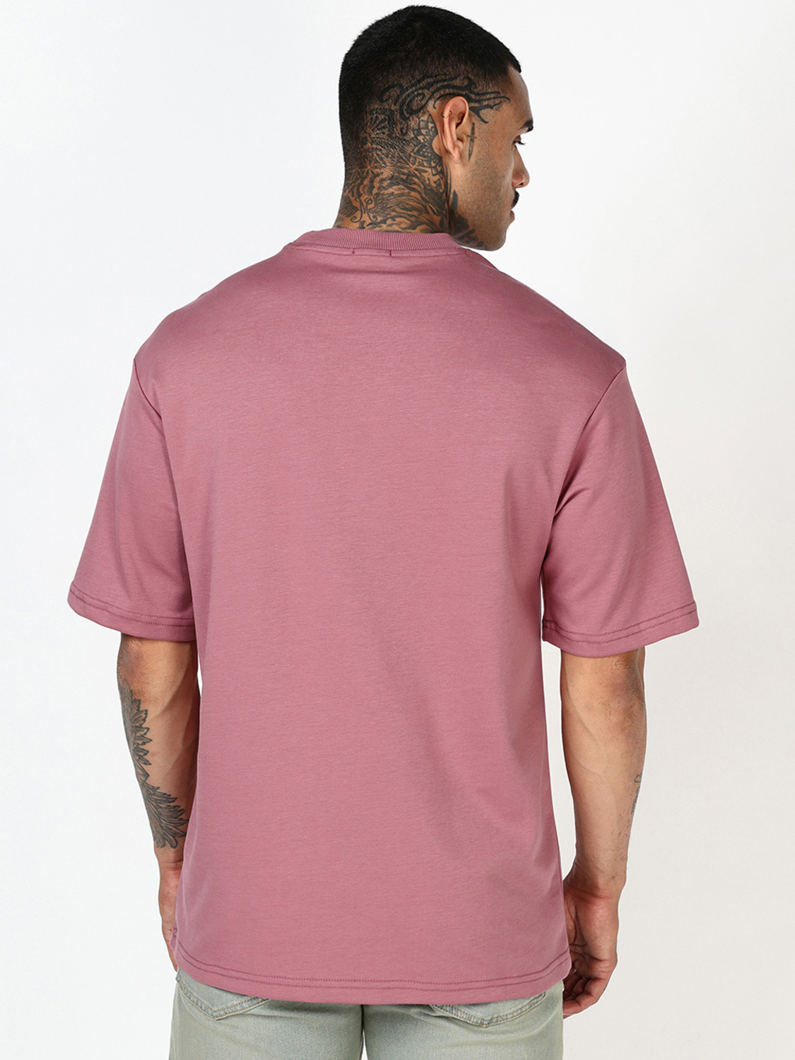 Image of BEWAKOOF Solid Men Round Neck Pink T-Shirt
