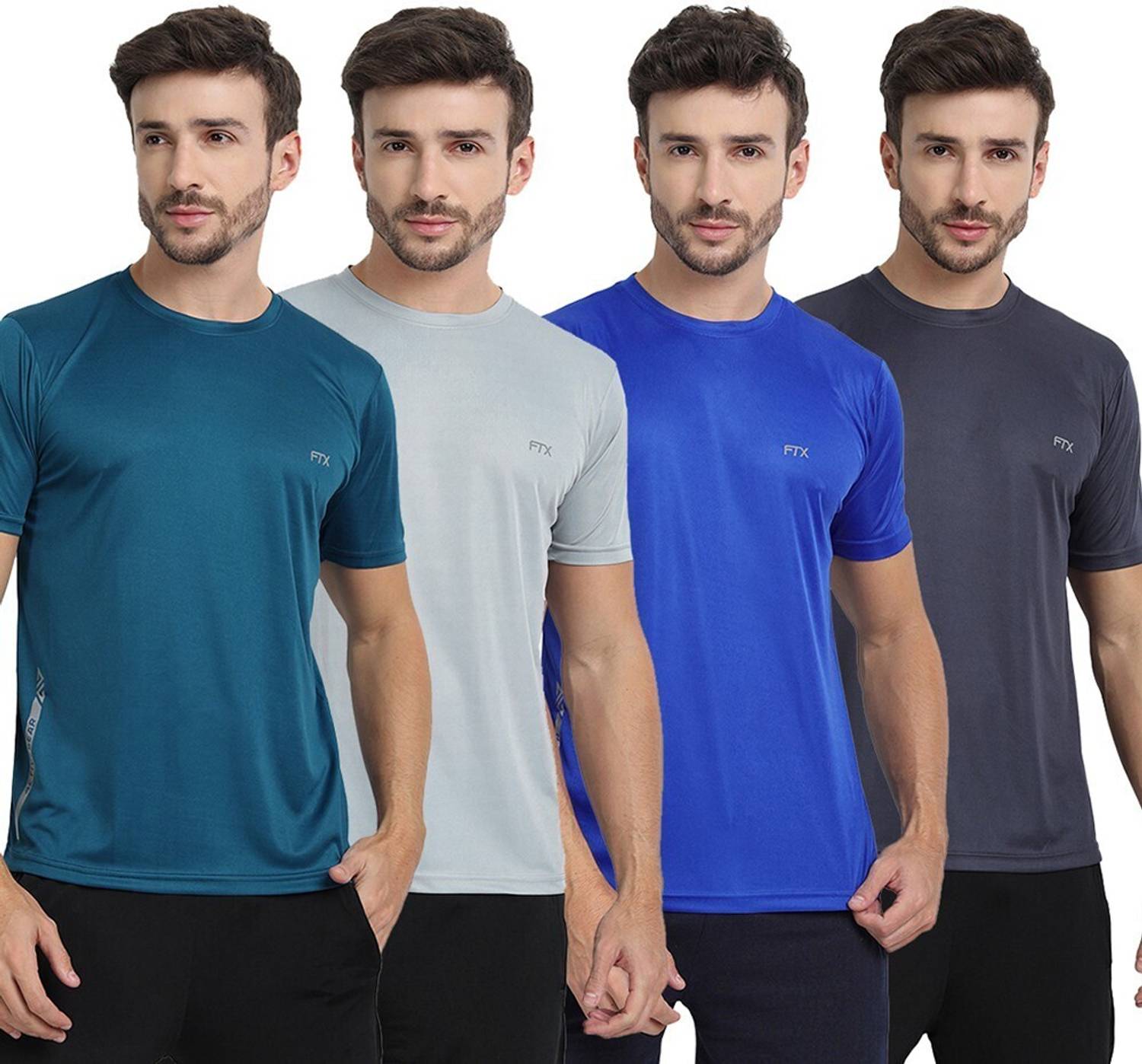 FTX Pack of 4 Men Solid Round Neck Polyester Multicolor T-Shirt