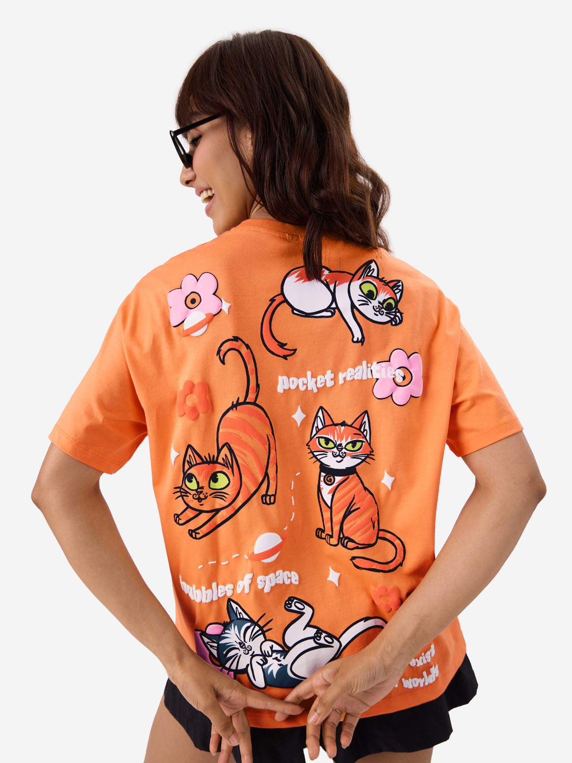 Image of The Souled Store Printed Women Round Neck Orange T-Shirt